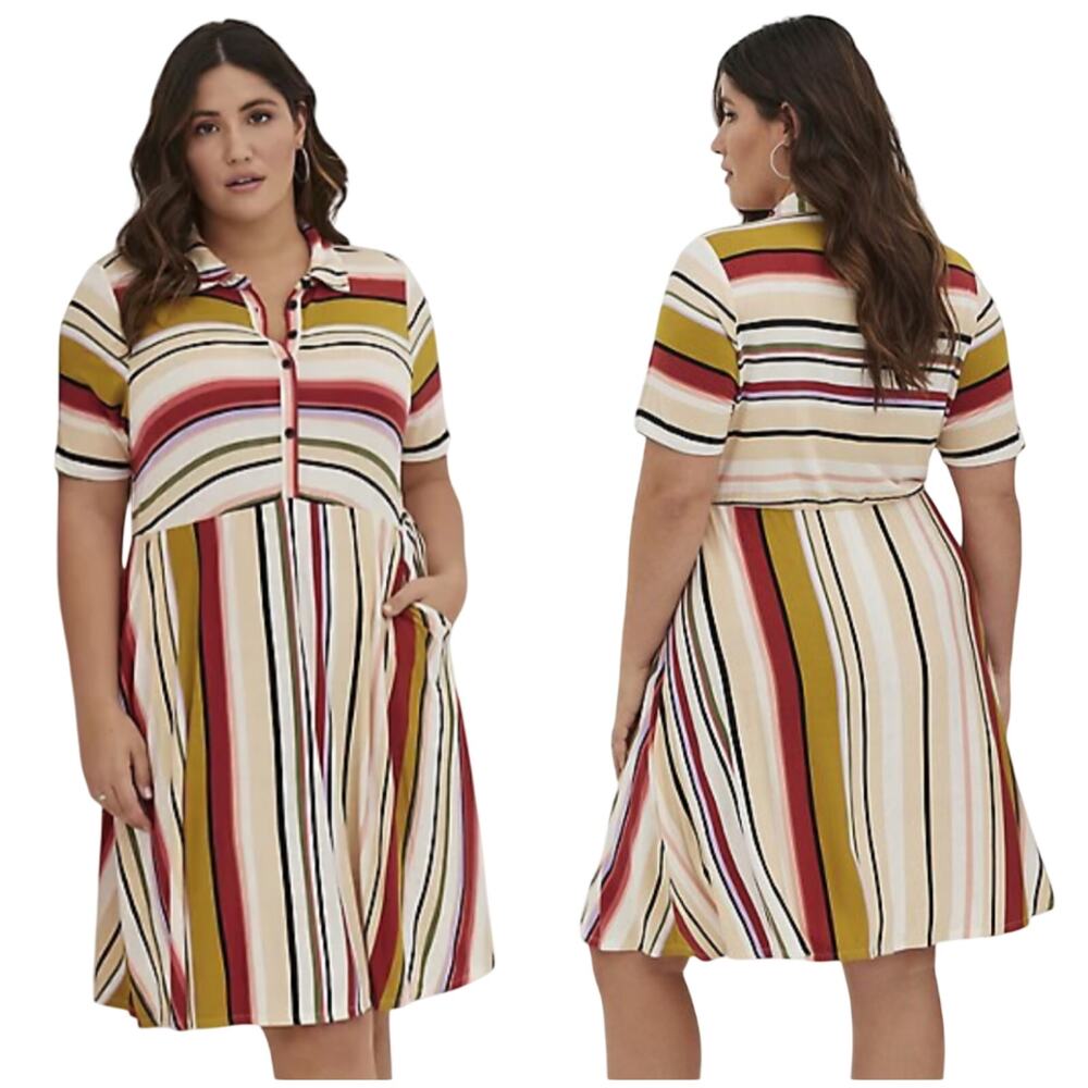 Torrid NWT Collared Skater Dress - Super Soft Multi Stripe Size 0X Short Sleeve
